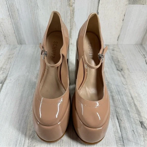 New Schutz Zayne Mary Jane Patent Platform Pump in Nude #201 - Picture 3 of 11